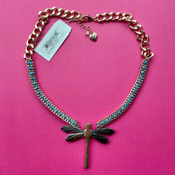 NWT Betsey Johnson Bug Collector Dragonfly Choker Necklace Gold - Picture 9 of 13